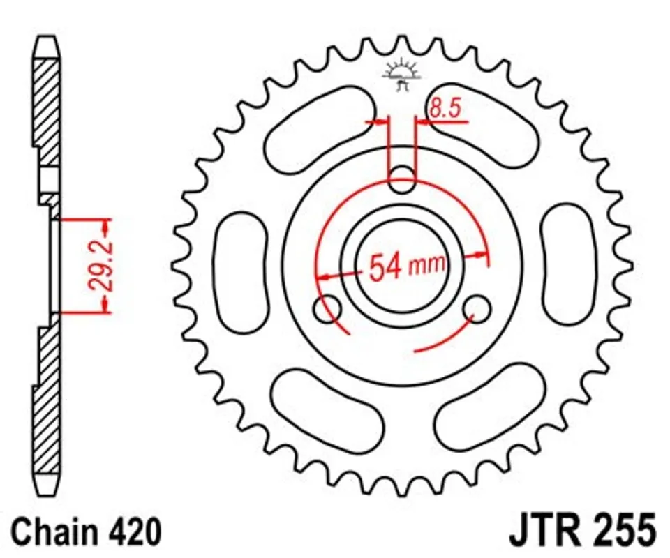 Řetězová rozeta JT JTR 255-28 28 zubů, 420 Meest Verkocht